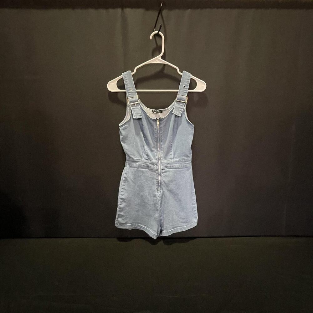Haute Monde Romper Womens S‎ Denim One-Piece Scoop Neck Zip Buckle Adjustable